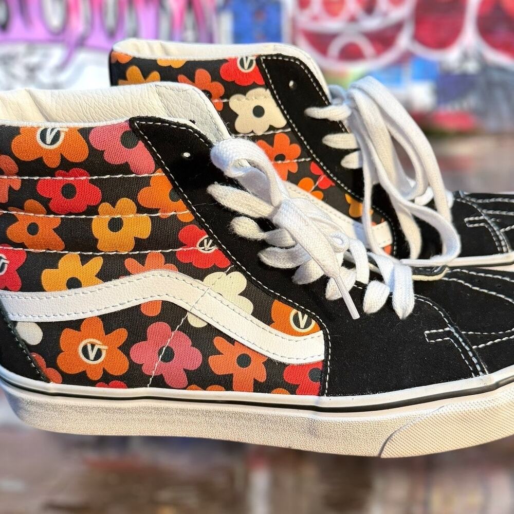 Women's 11 Men's 9.5 VANS SK8-HI  Floral Black High-Top Skateboard Sneakers EUC